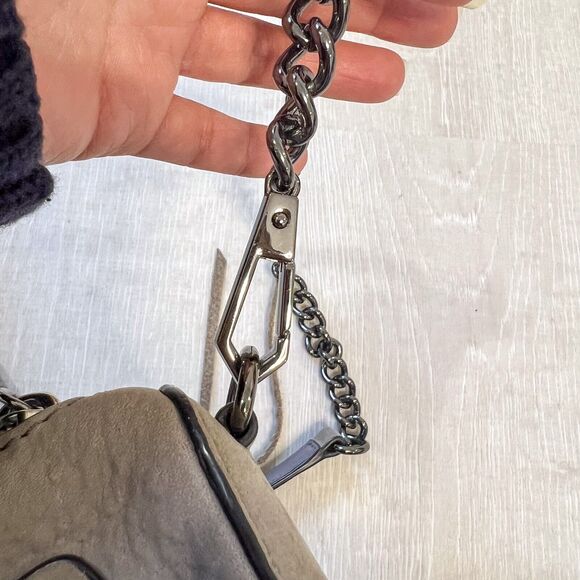 Rebecca Minkoff Avery Gray Tan Leather Suede Zip Crossbody Shoulder Bag Clutch - Picture 10 of 12